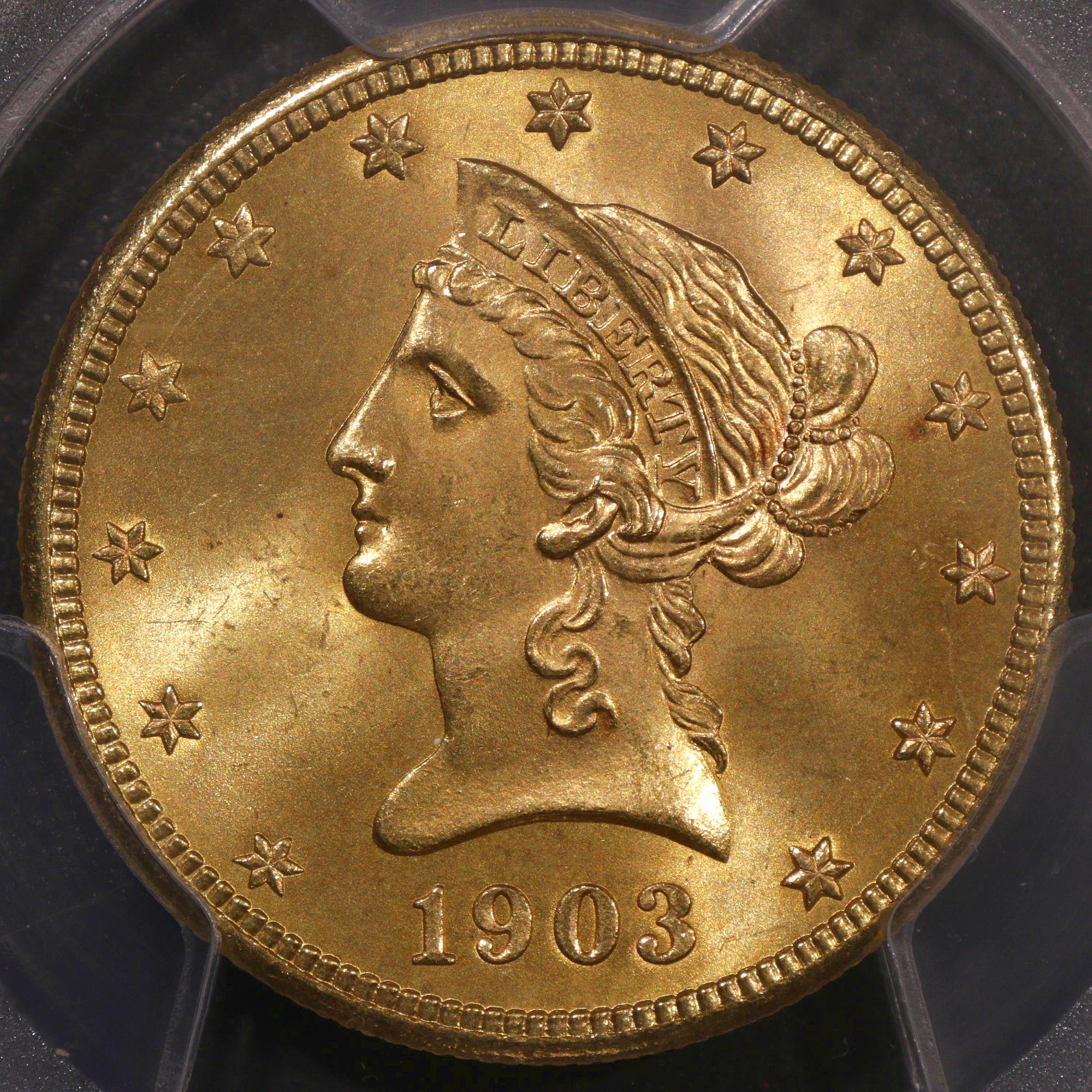 1903 S 10 Dollar US Liberty Head Gold Eagle Coin With Motto PCGS MS66 